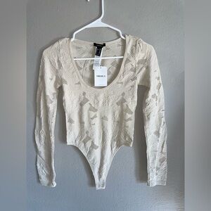 Forever 21 Floral Textured Cream Bodysuit